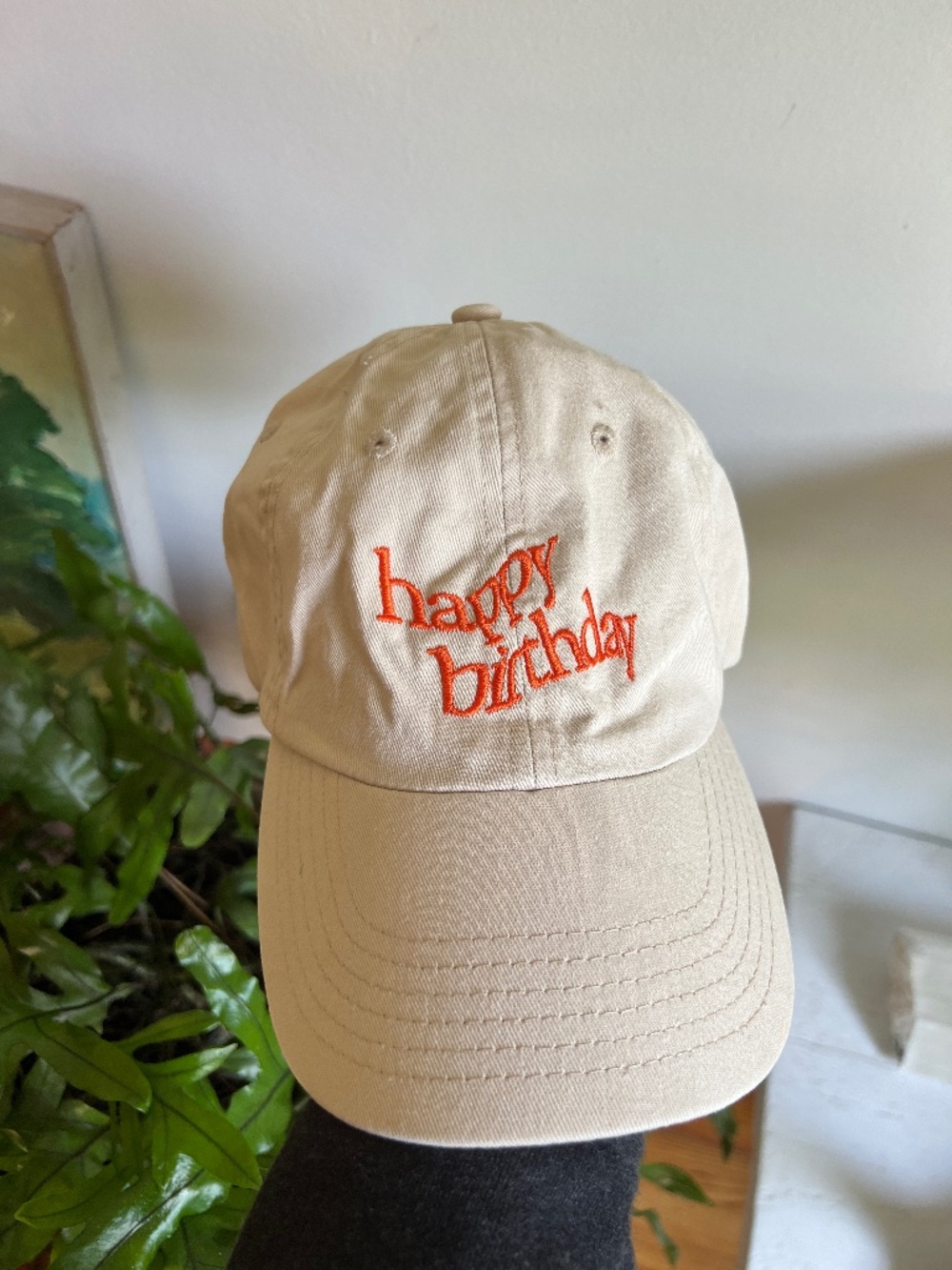 Happy Birthday Embroidered Dad Cap - Baseball Hat Beige